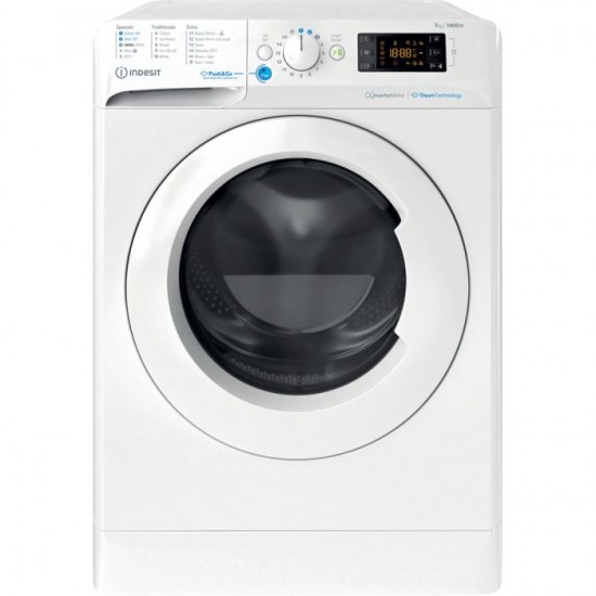 Пералня Indesit BWE71496XWVUK – 7kg, 1400 об/мин, Push&Go Steam, клас A