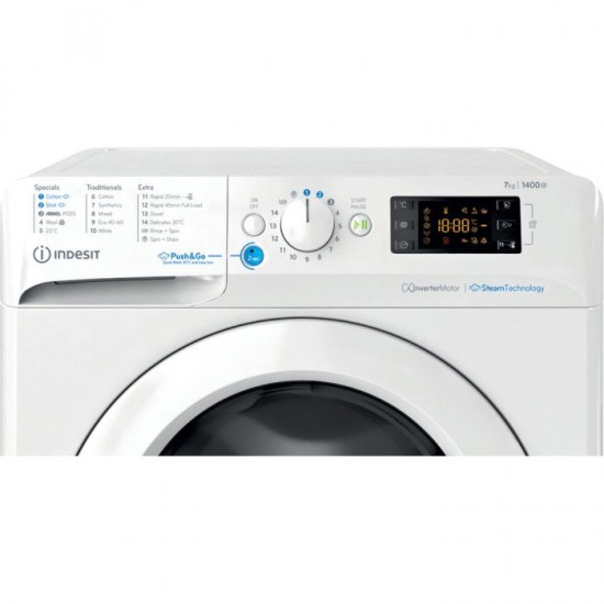 Пералня Indesit BWE71496XWVUK – 7kg, 1400 об/мин, Push&Go Steam, клас A
